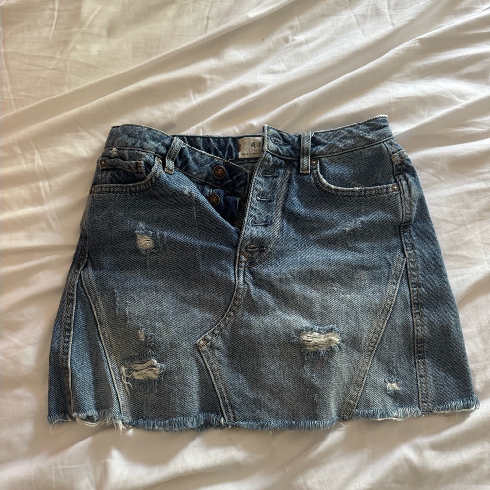 Free People Blue Distressed Mini Skirt
